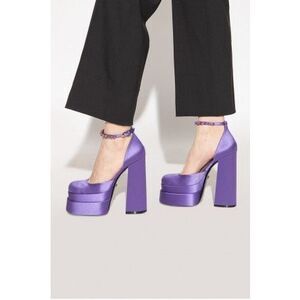 Versace Medusa Aevitas Satin Crystal Logo Platform Court Pumps EU38/US8 $1575